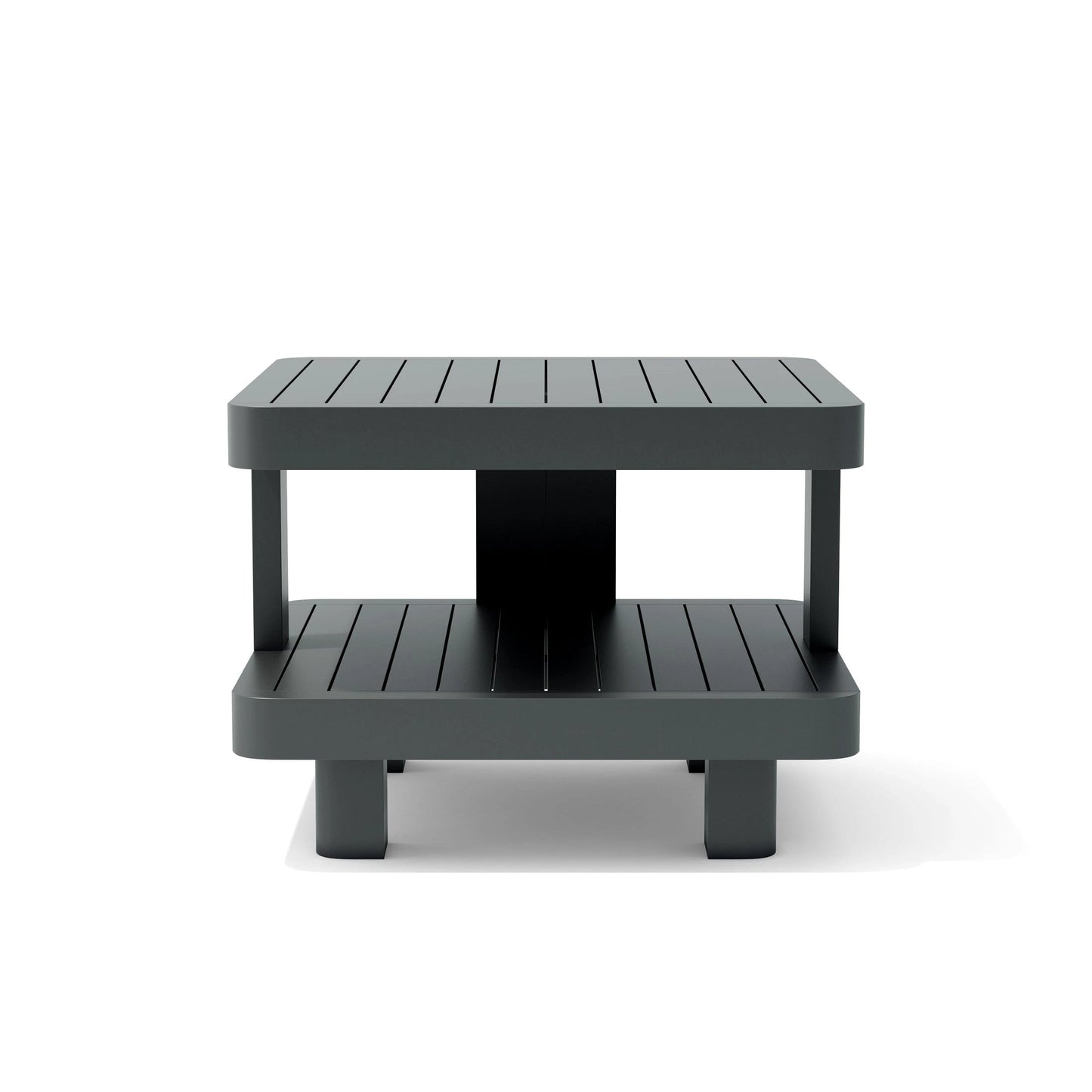 Black two-tiered table on a white background