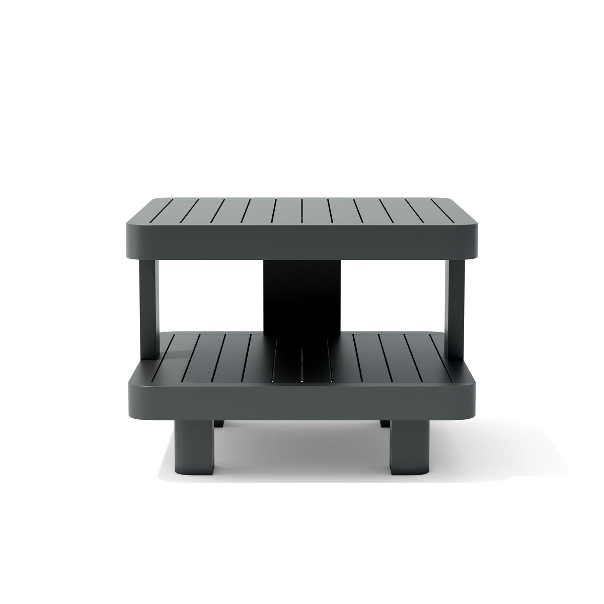Black two-tiered table on a white background