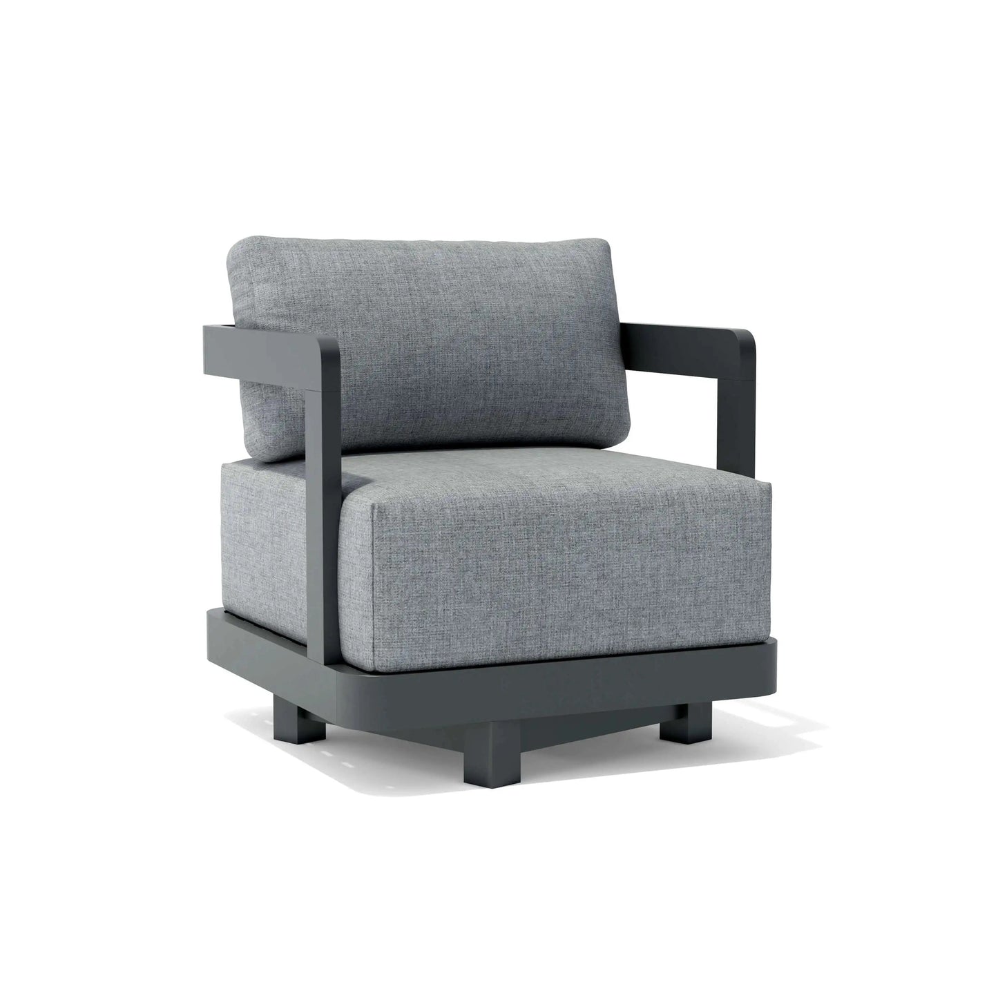 Gray armchair with black frame on a white background