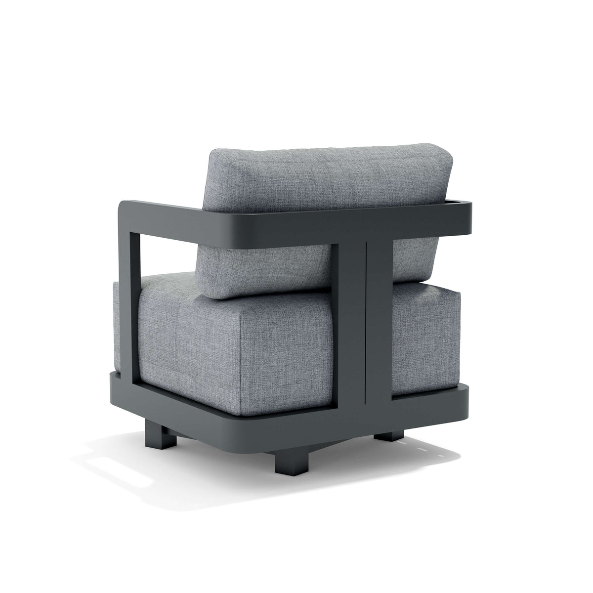 Gray armchair with black frame on a white background