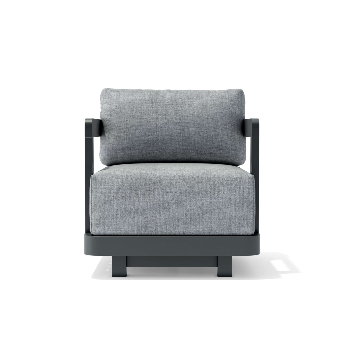 Gray armchair with black frame on a white background