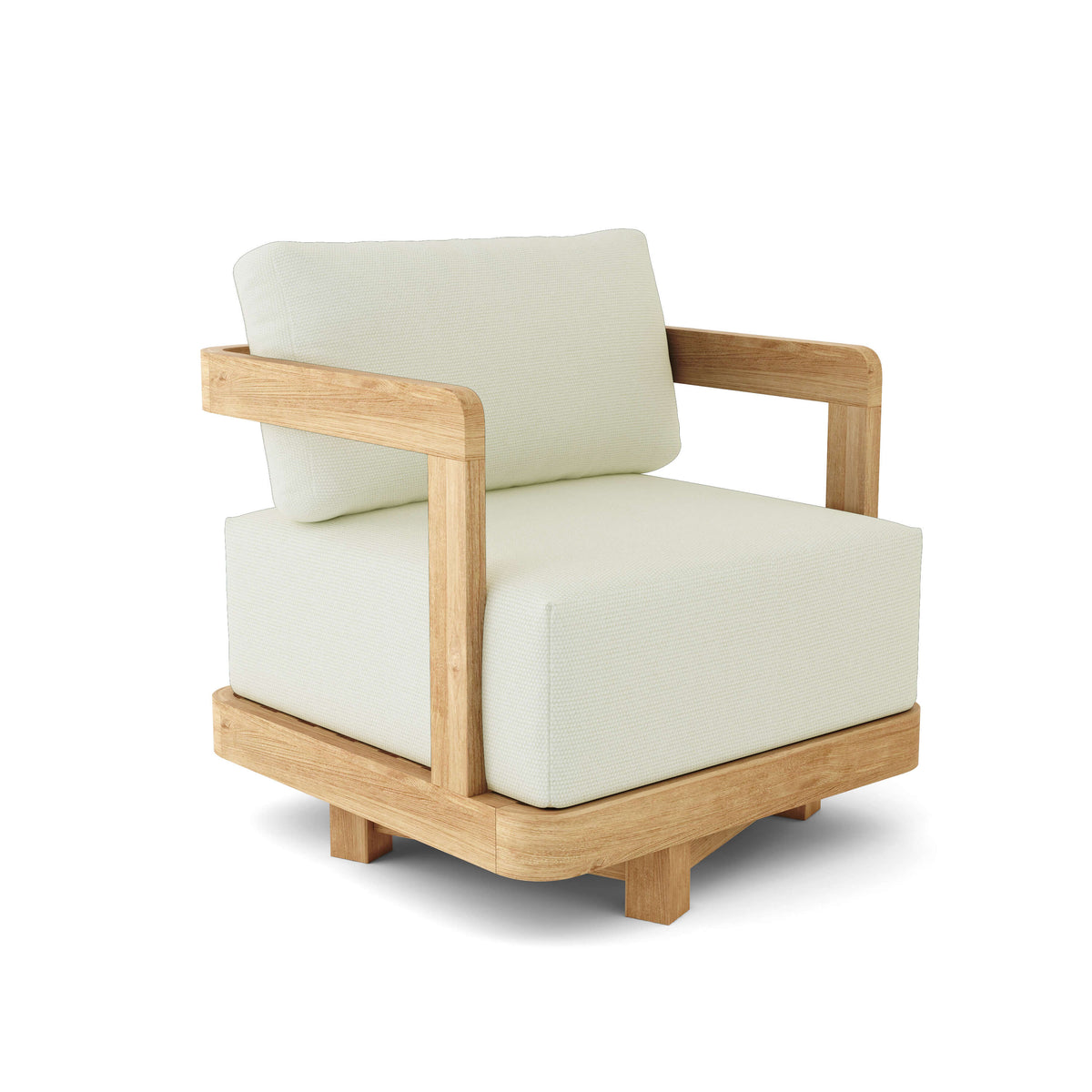 Wooden armchair with white cushions on a white background