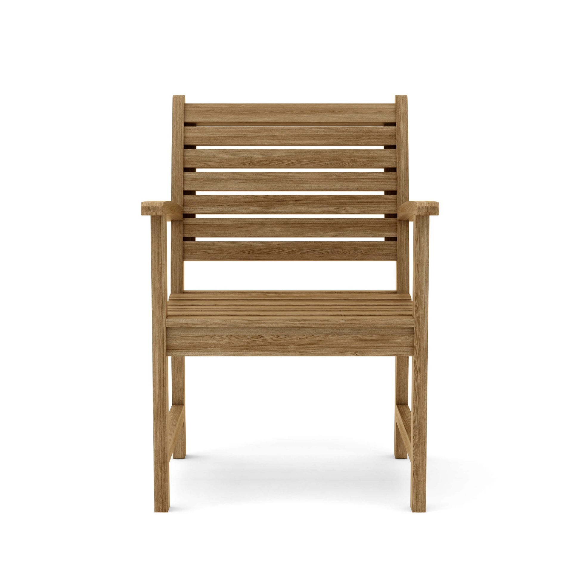 Wooden chair with slatted design on a white background