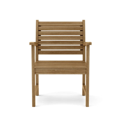 Wooden chair with slatted design on a white background