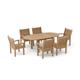 Bahama Sahara 7-Piece 78" Oval Teak Dining Set with Armchairs