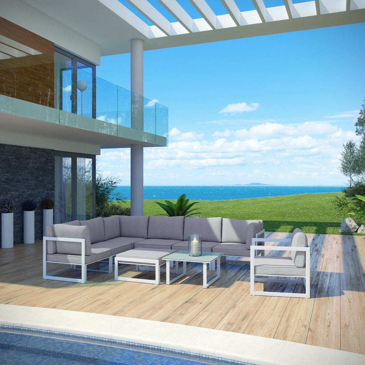 Fortuna 9 Piece Outdoor Patio Sectional Sofa Set by Modway