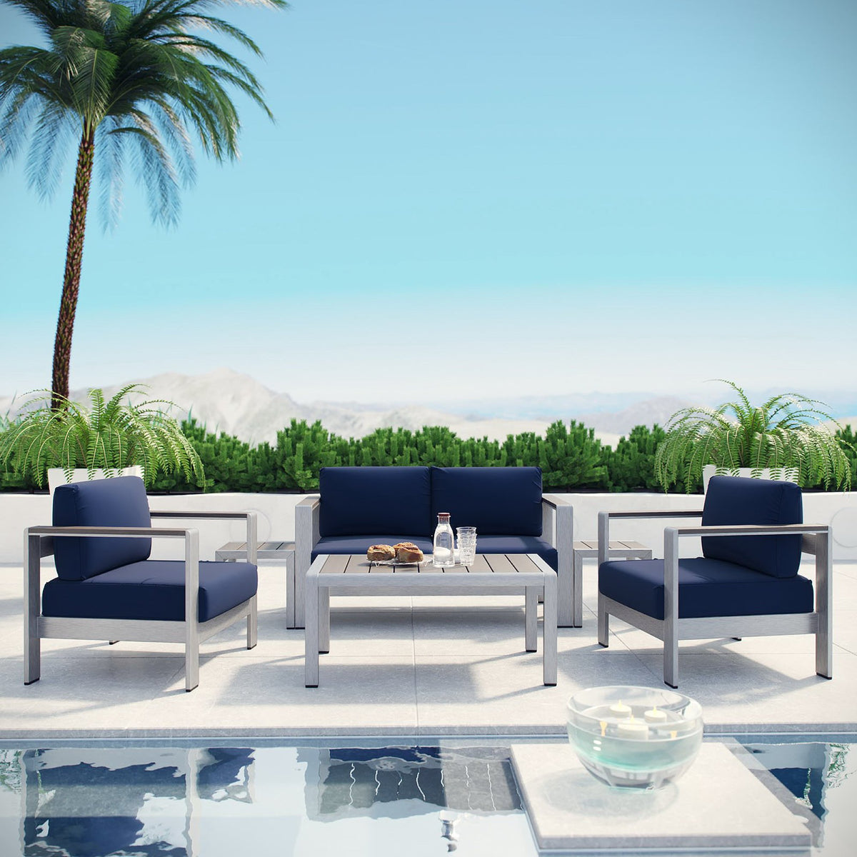 Shore 6 Piece Outdoor Patio Aluminum Sectional Sofa Set by Modway