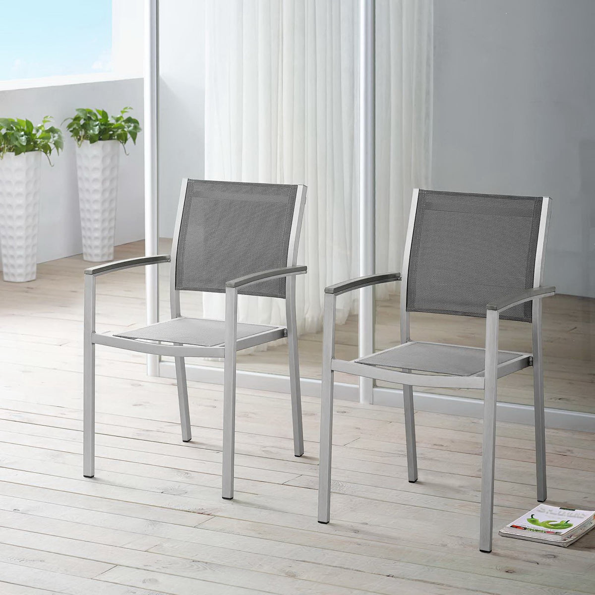 Shore Outdoor Patio Aluminum Dining Chair Set of 2 by Modway