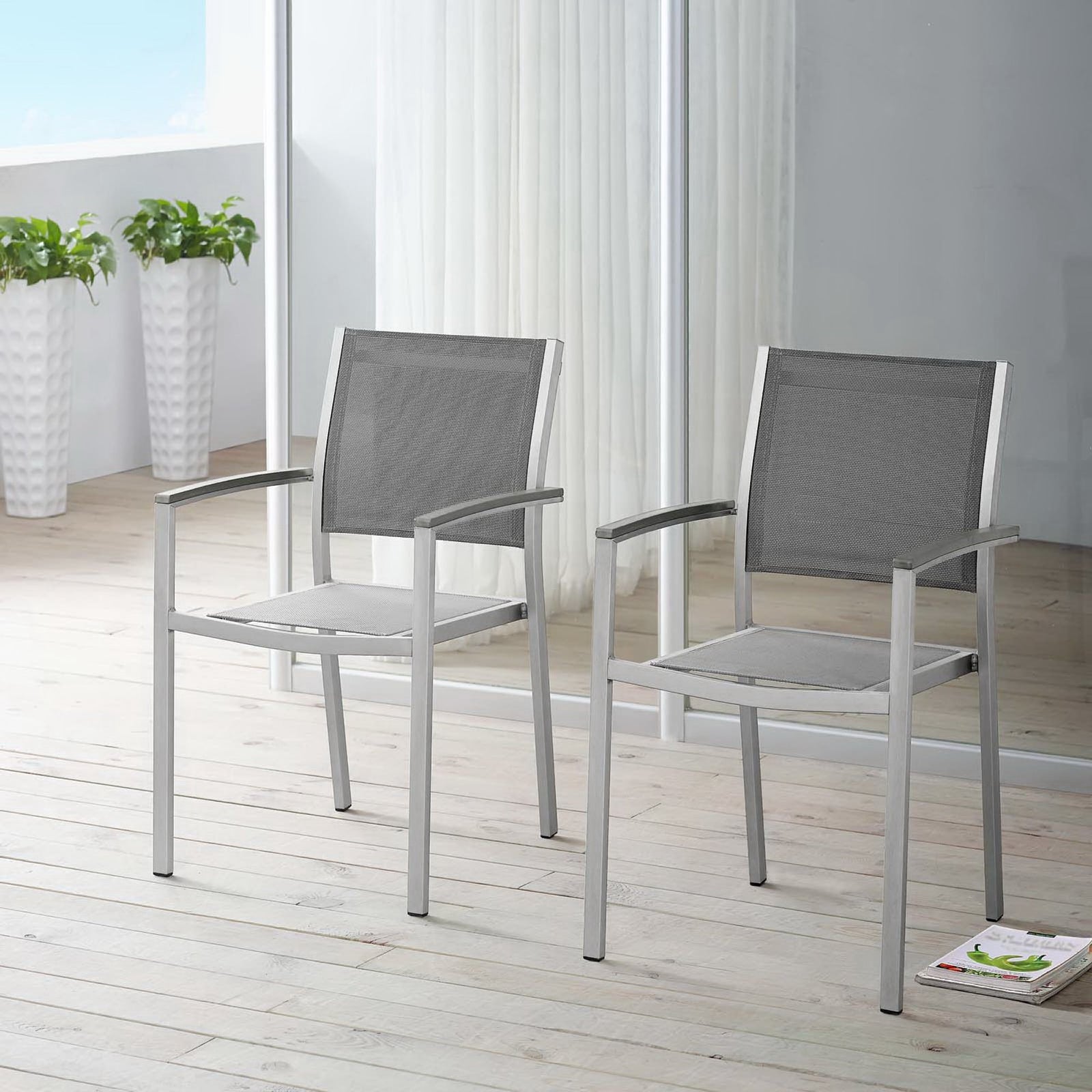 Shore Outdoor Patio Aluminum Dining Chair Set of 2 by Modway