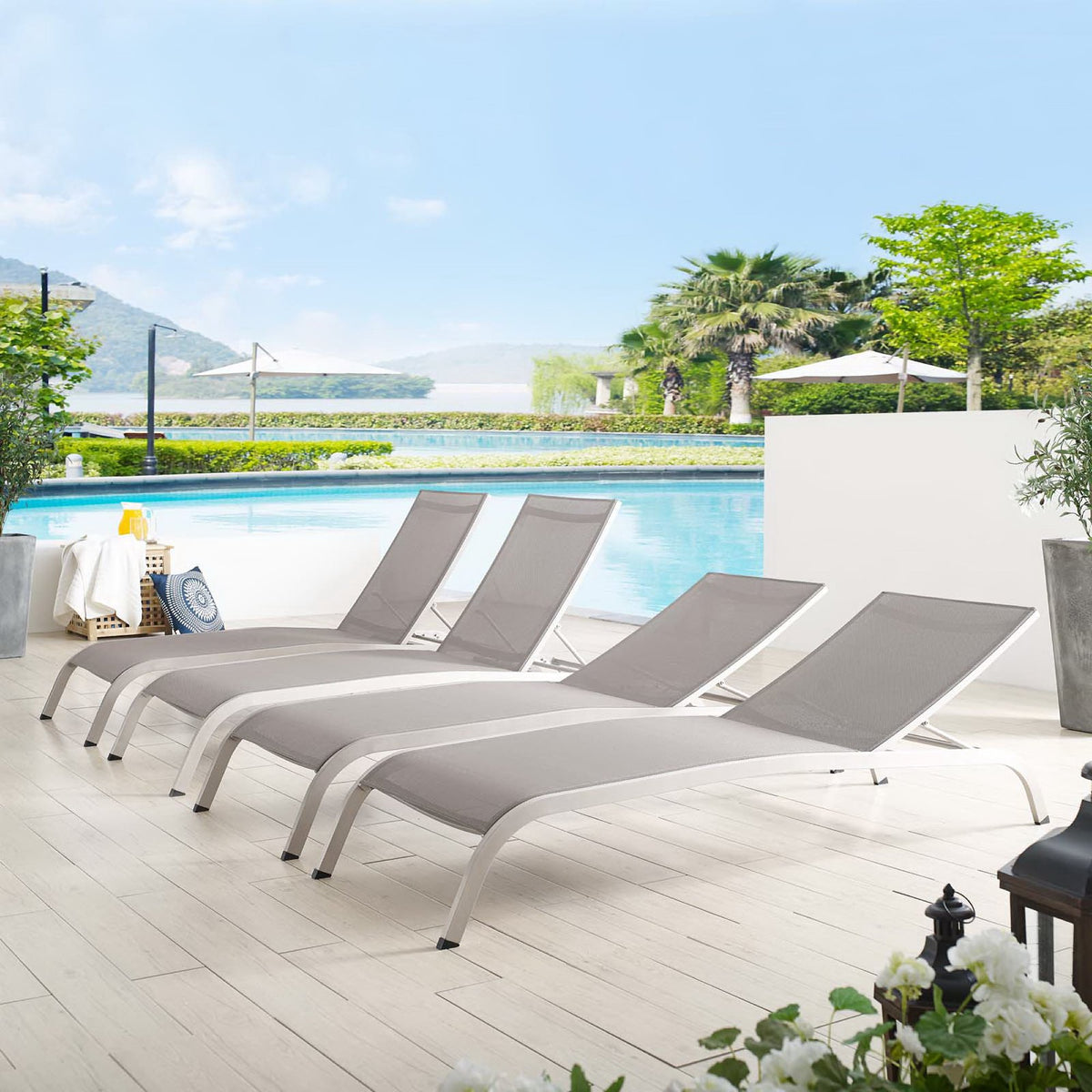 Savannah Outdoor Patio Mesh Chaise Lounge Set of 4 by Modway