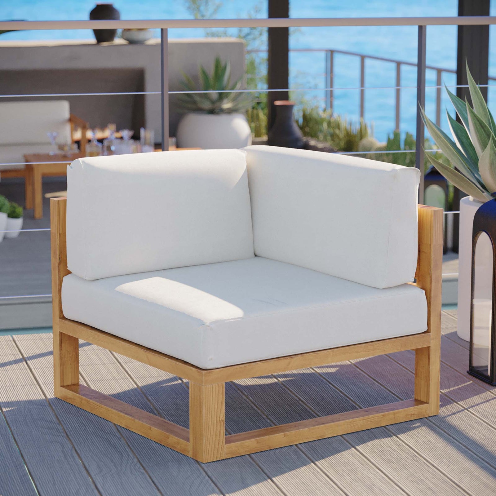 Upland Outdoor Patio Teak Wood Corner Chair by Modway