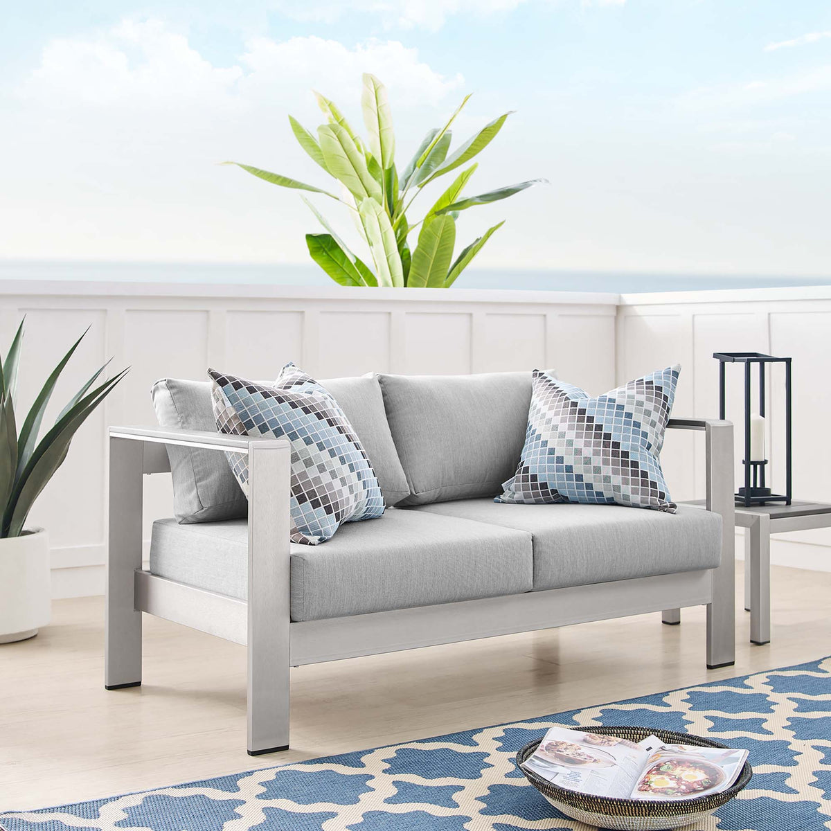 Shore Sunbrella® Fabric Aluminum Outdoor Patio Loveseat by Modway