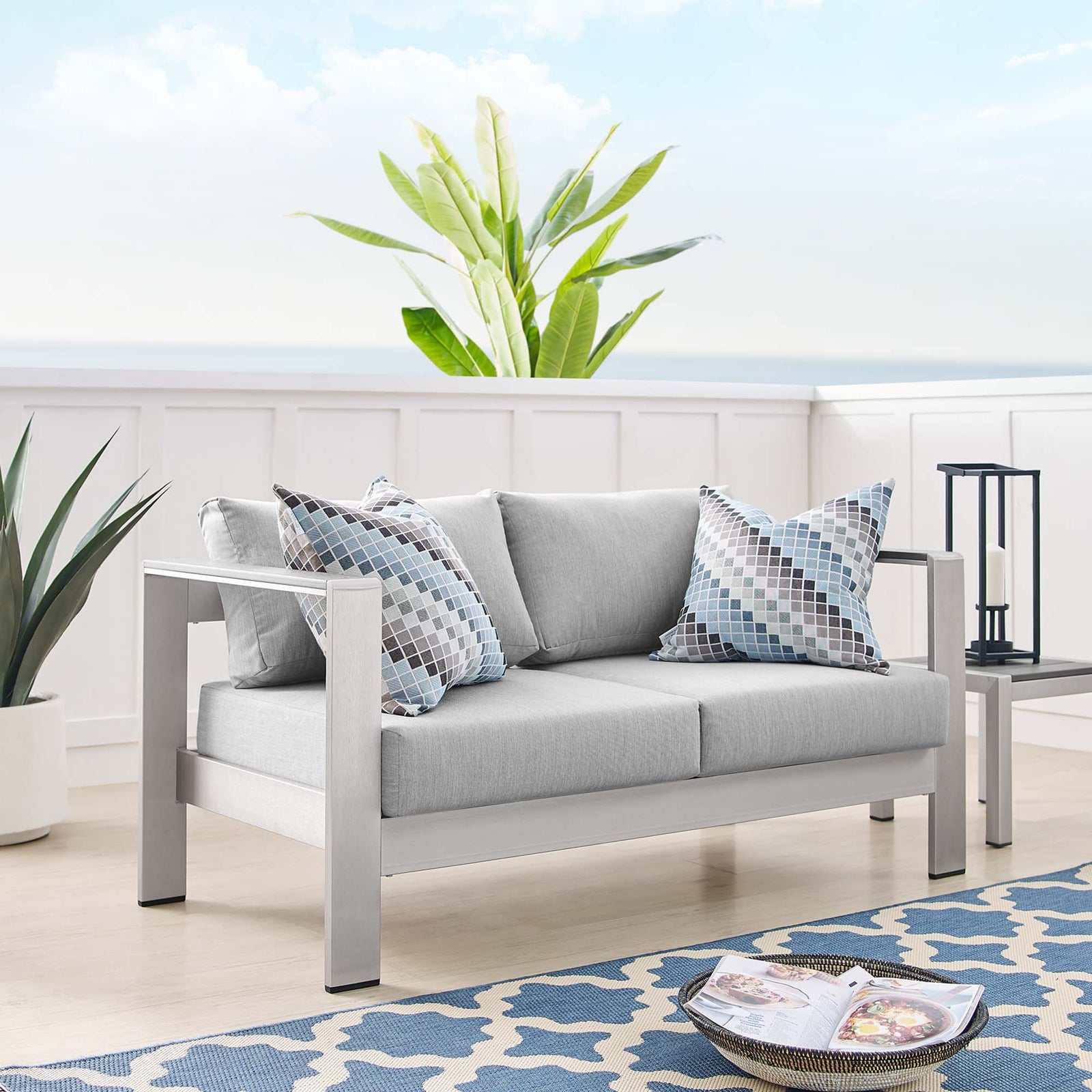 Shore Sunbrella® Fabric Aluminum Outdoor Patio Loveseat by Modway