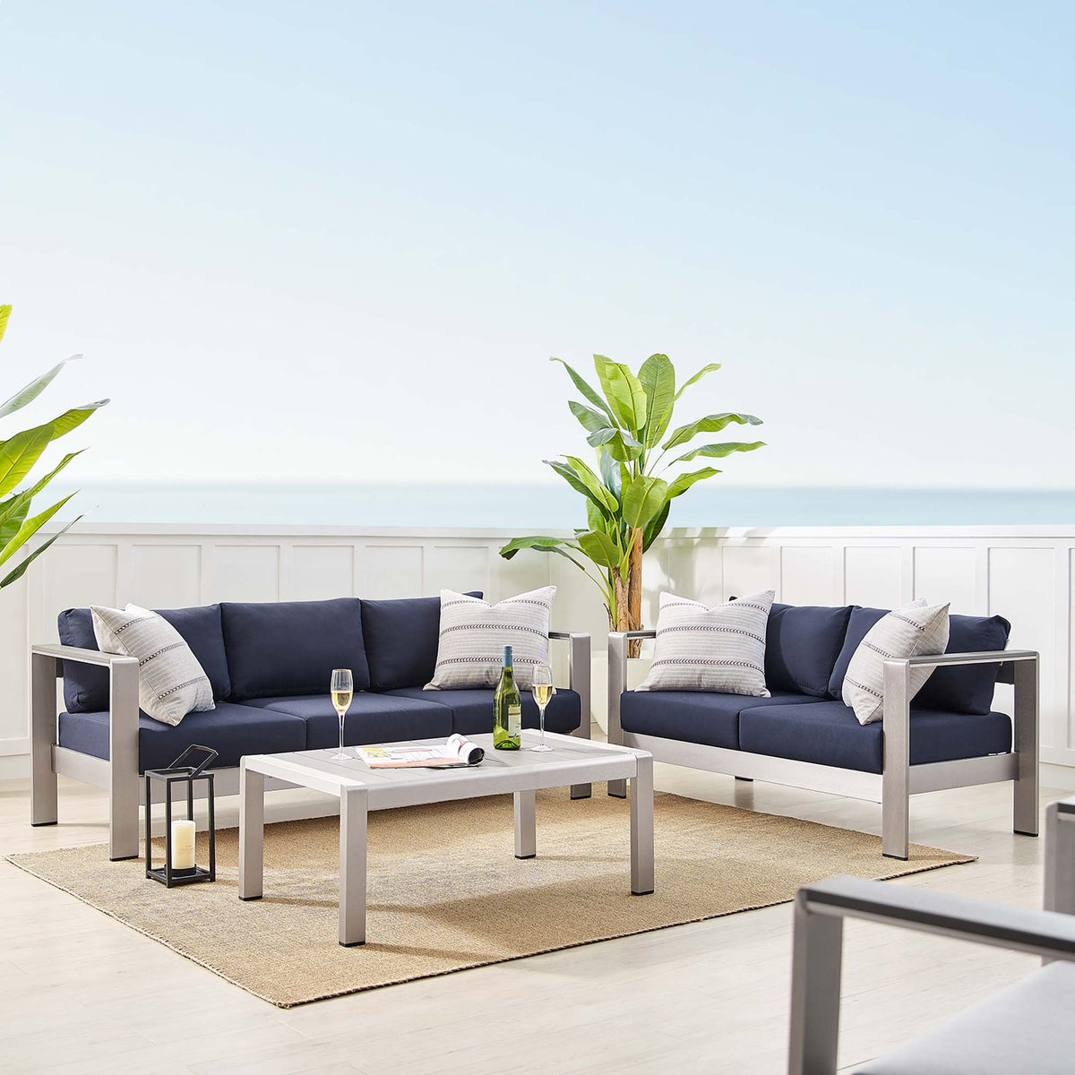 Shore 3 Piece Sunbrella® Fabric Outdoor Patio Aluminum Set by Modway