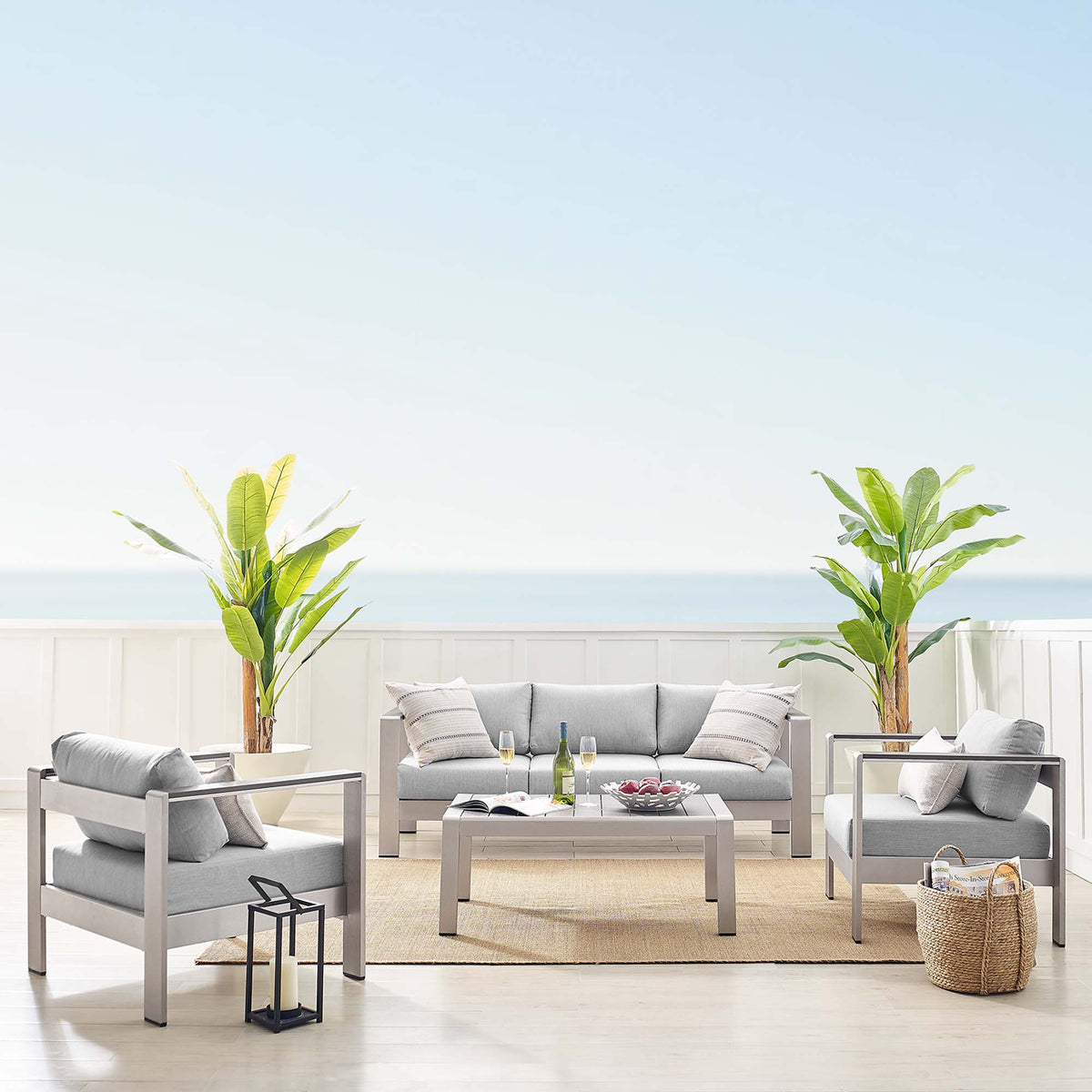 Shore 4 Piece Sunbrella® Fabric Outdoor Patio Aluminum Set by Modway