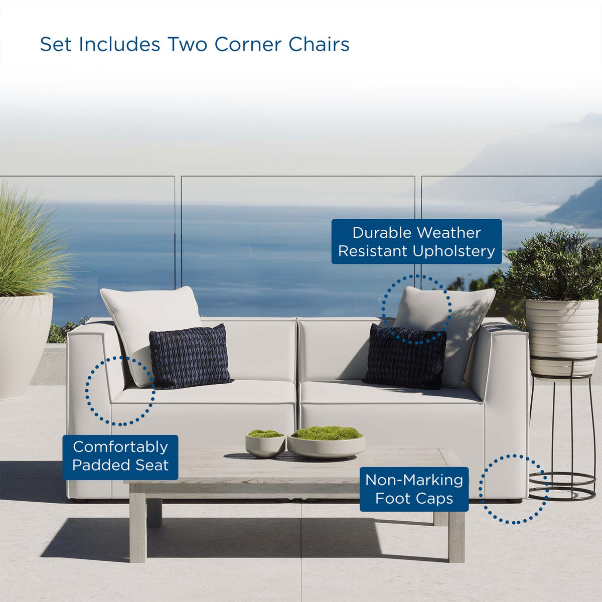 Saybrook 2-Piece Outdoor Patio Upholstered Sectional Sofa Loveseat by Modway