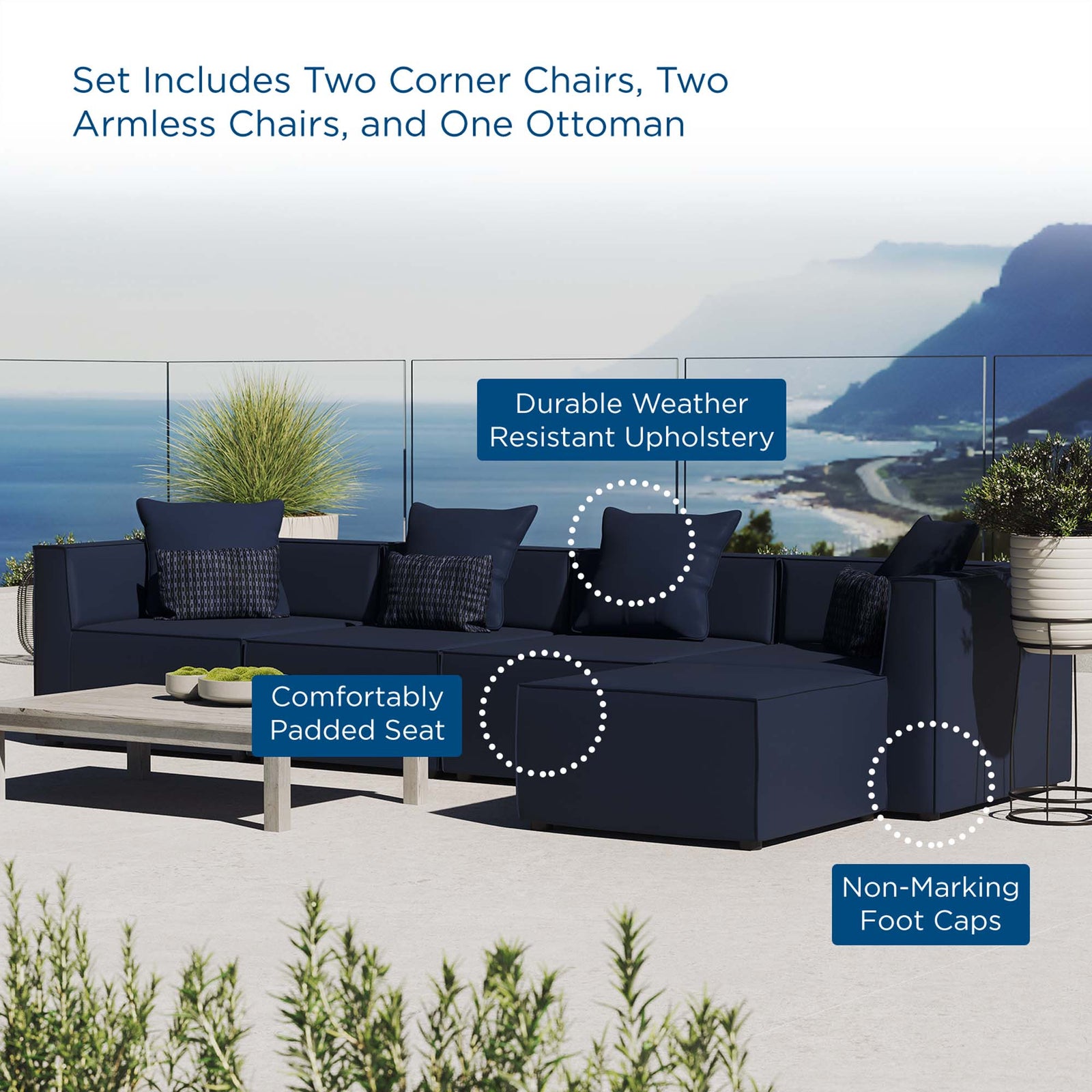Saybrook 5-Piece Outdoor Patio Upholstered Sectional Sofa by Modway