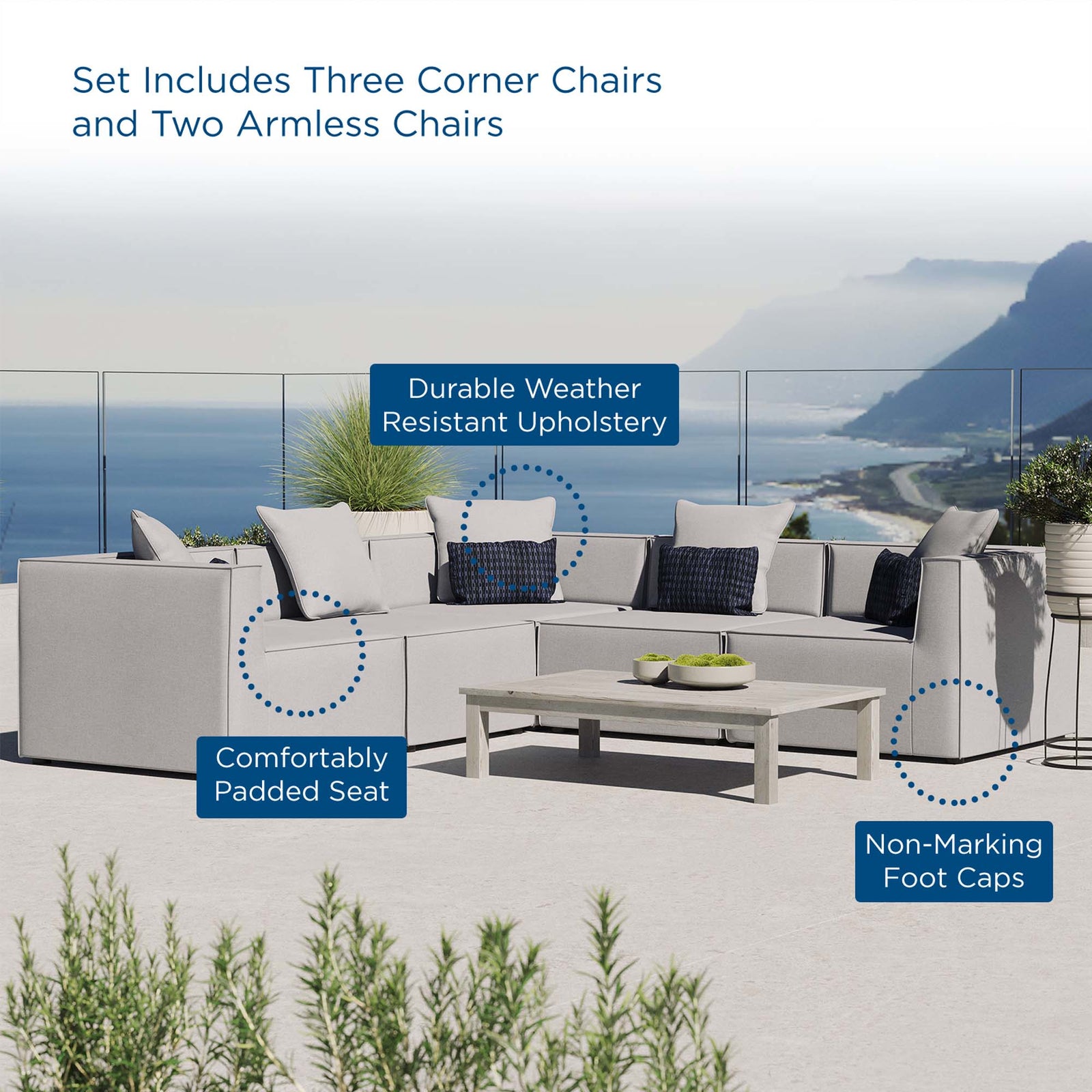 Saybrook 5-Piece Outdoor Patio Upholstered Sectional Sofa by Modway