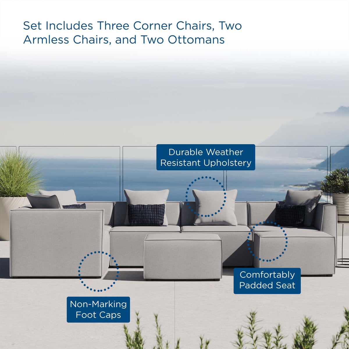 Saybrook 7-Piece Outdoor Patio Upholstered Sectional Sofa by Modway