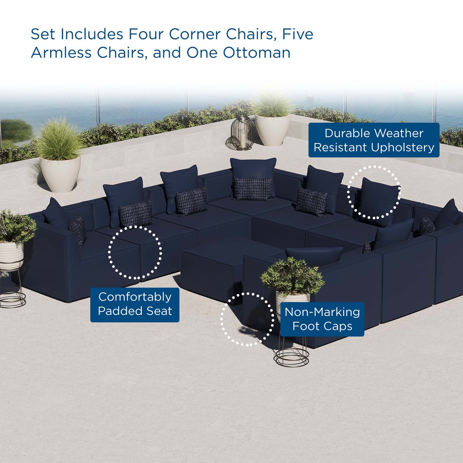 Saybrook 10-Piece Outdoor Patio Upholstered Sectional Sofa by Modway