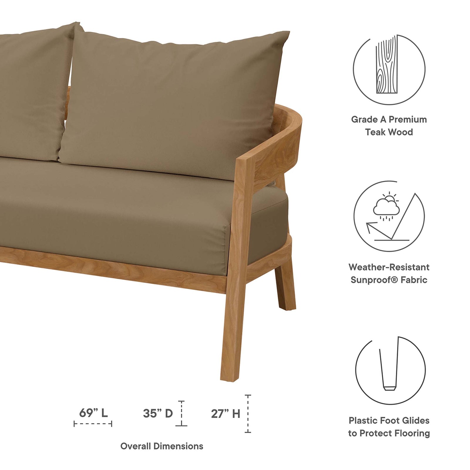 Brisbane 6-Piece Teak Wood Outdoor Patio Set by Modway