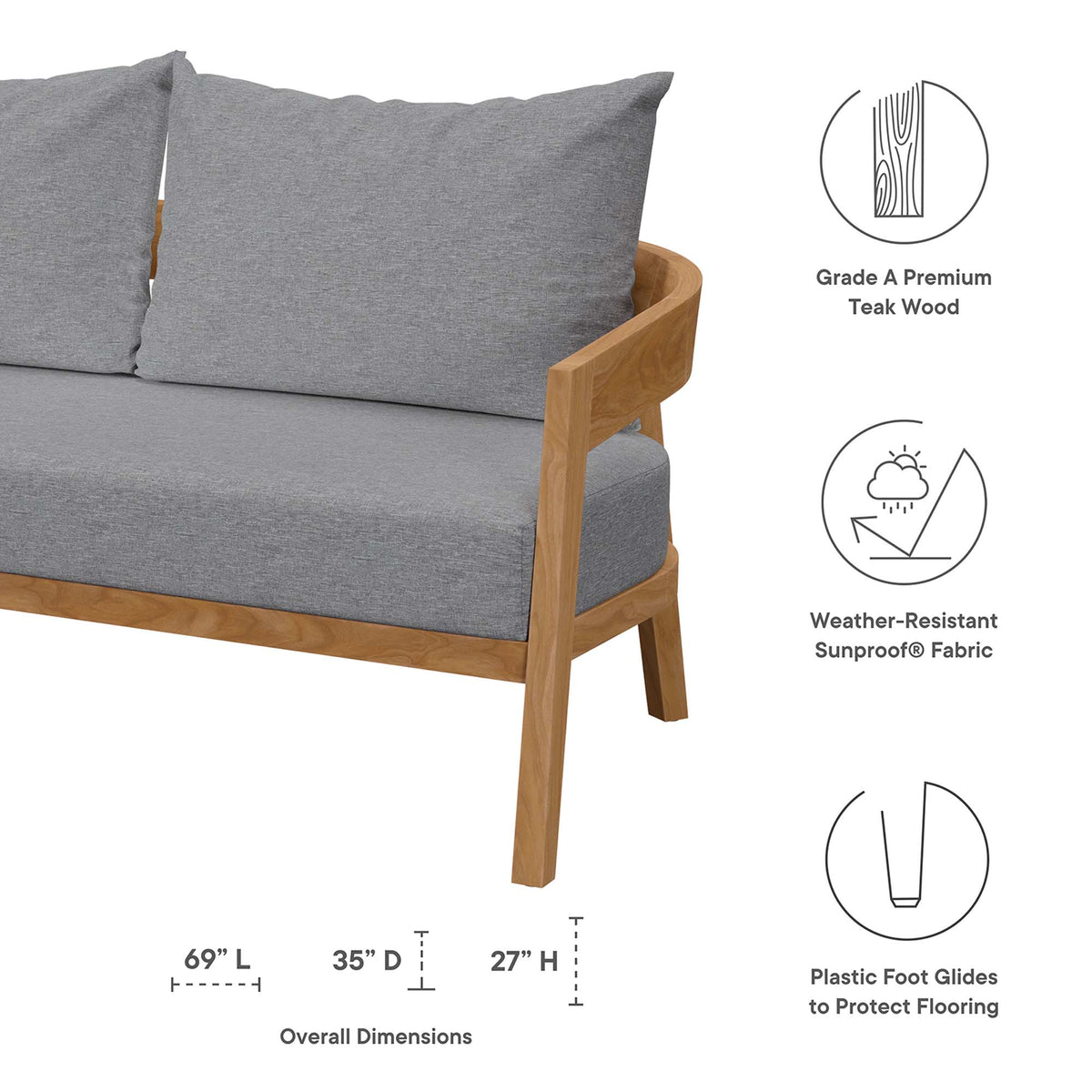 Brisbane 3-Piece Teak Wood Outdoor Patio Set by Modway