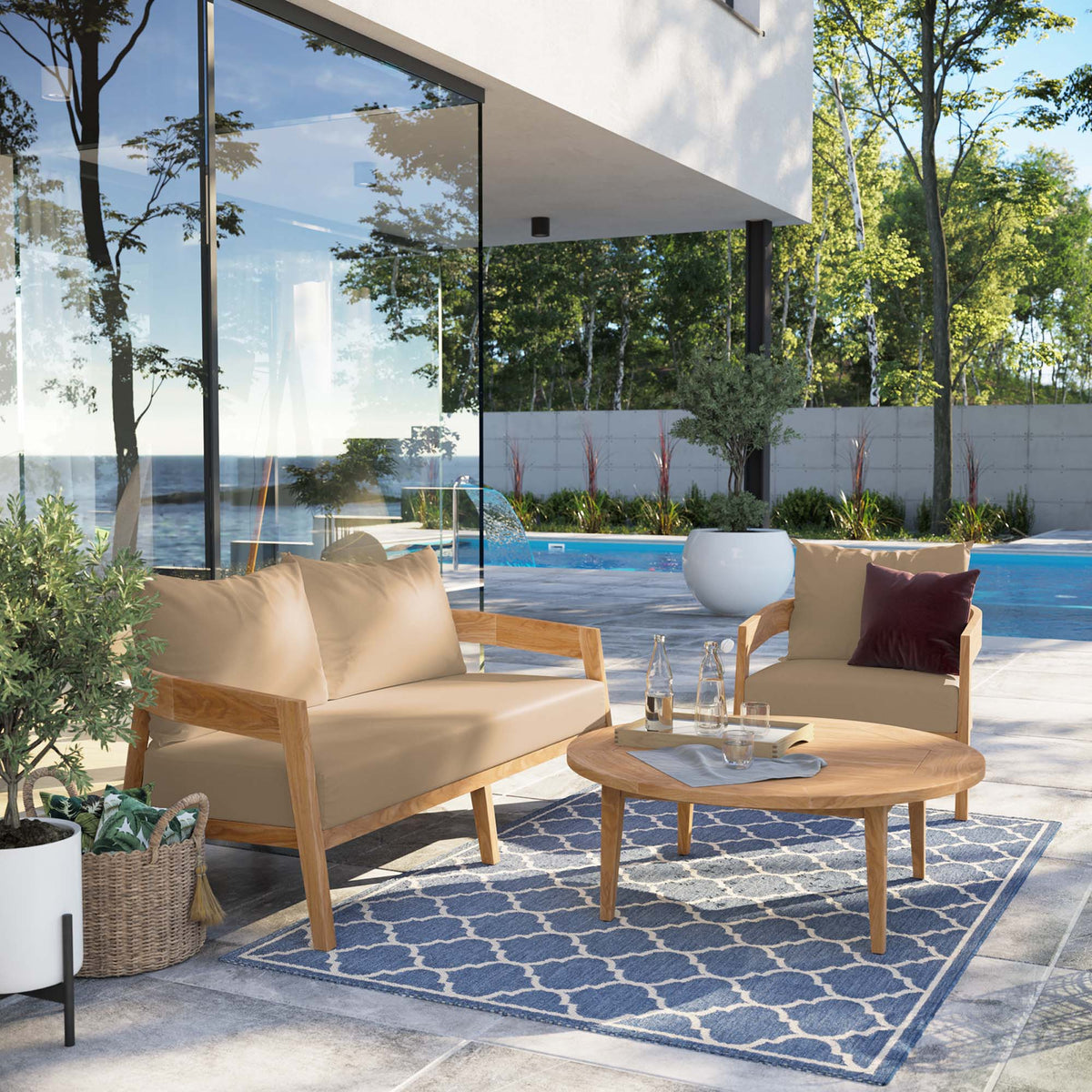 Brisbane 3-Piece Teak Wood Outdoor Patio Set by Modway