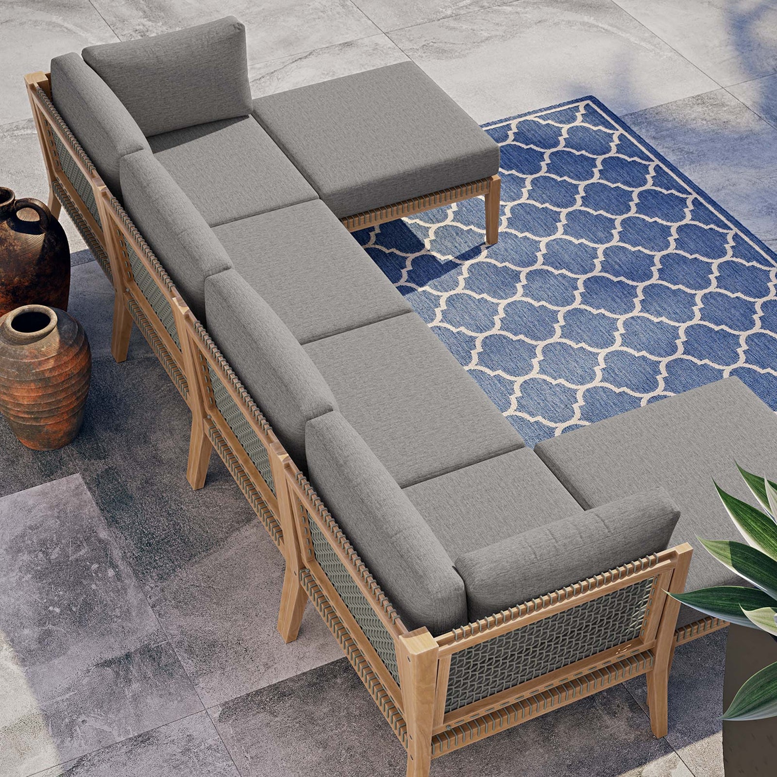Clearwater 6-Piece Outdoor Patio Teak Wood Sectional Sofa by Modway