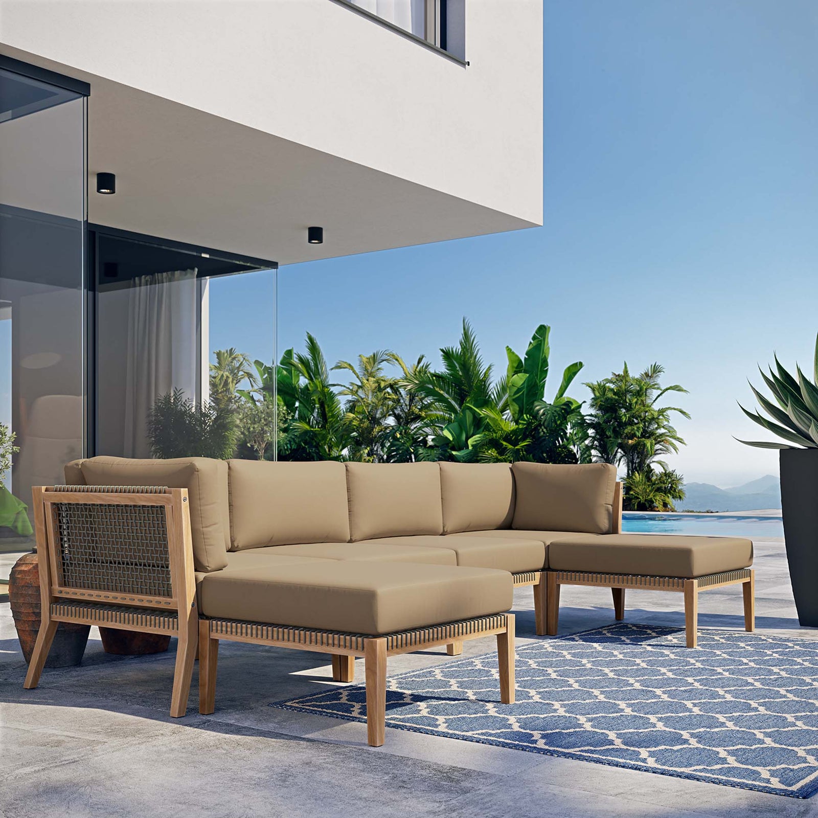 Clearwater 6-Piece Outdoor Patio Teak Wood Sectional Sofa by Modway