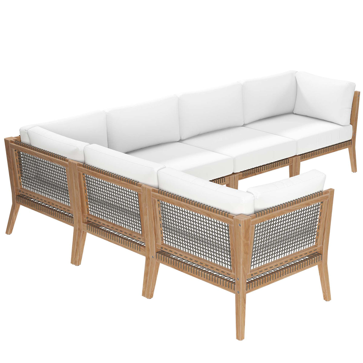 Clearwater 6-Piece Outdoor Patio Teak Wood Sectional Sofa by Modway