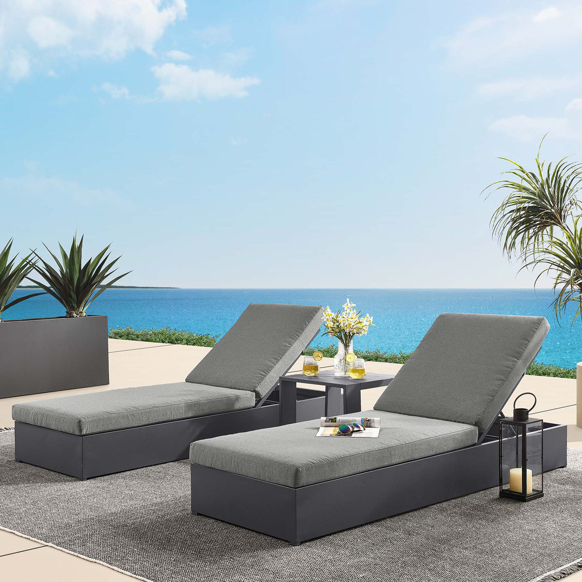 Tahoe 3-Piece Outdoor Patio Powder-Coated Aluminum Chaise Lounge Set by Modway