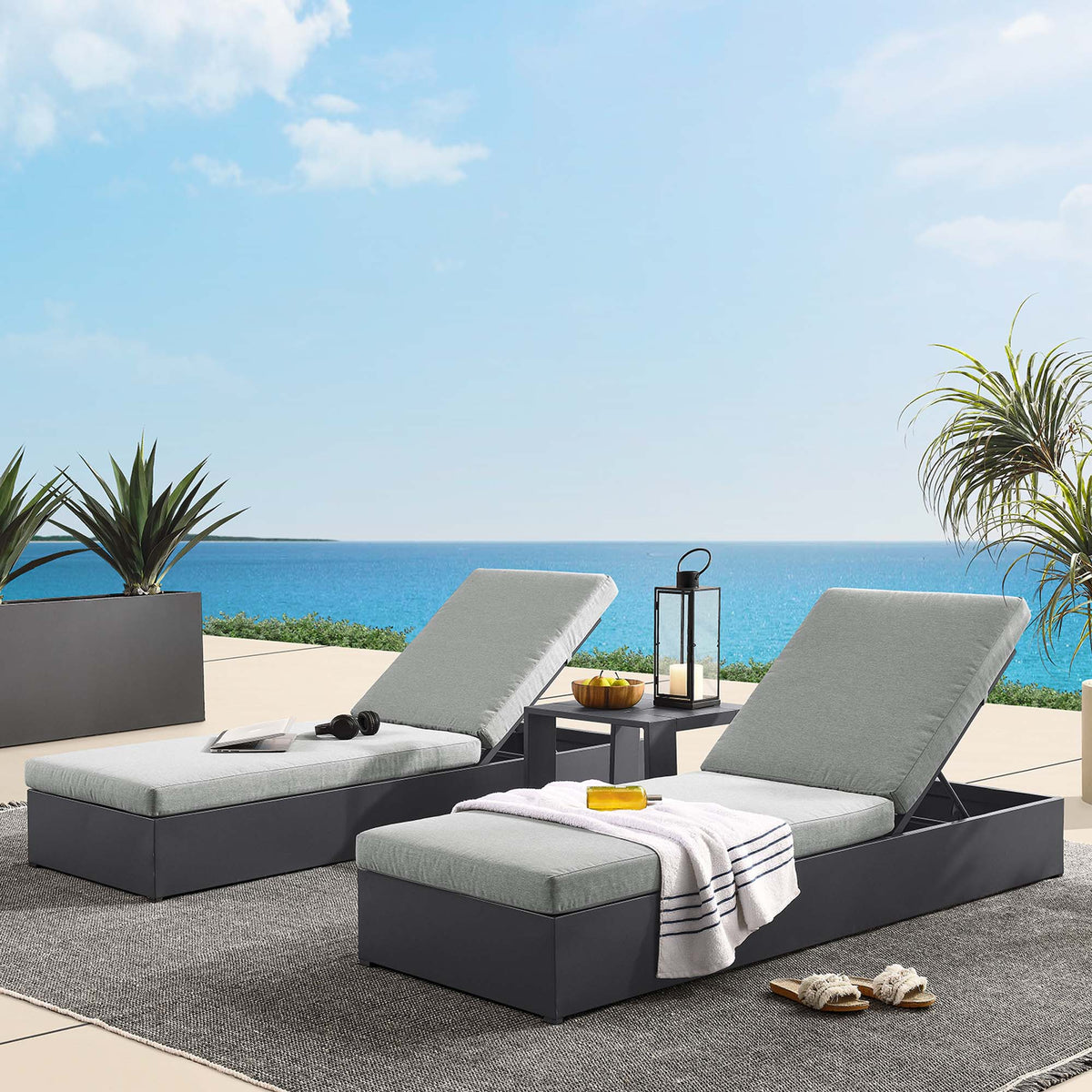 Tahoe 3-Piece Outdoor Patio Powder-Coated Aluminum Chaise Lounge Set by Modway