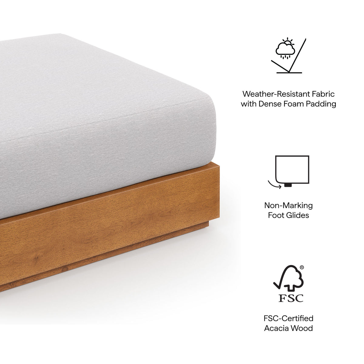 Tahoe Outdoor Patio Acacia Wood Ottoman by Modway