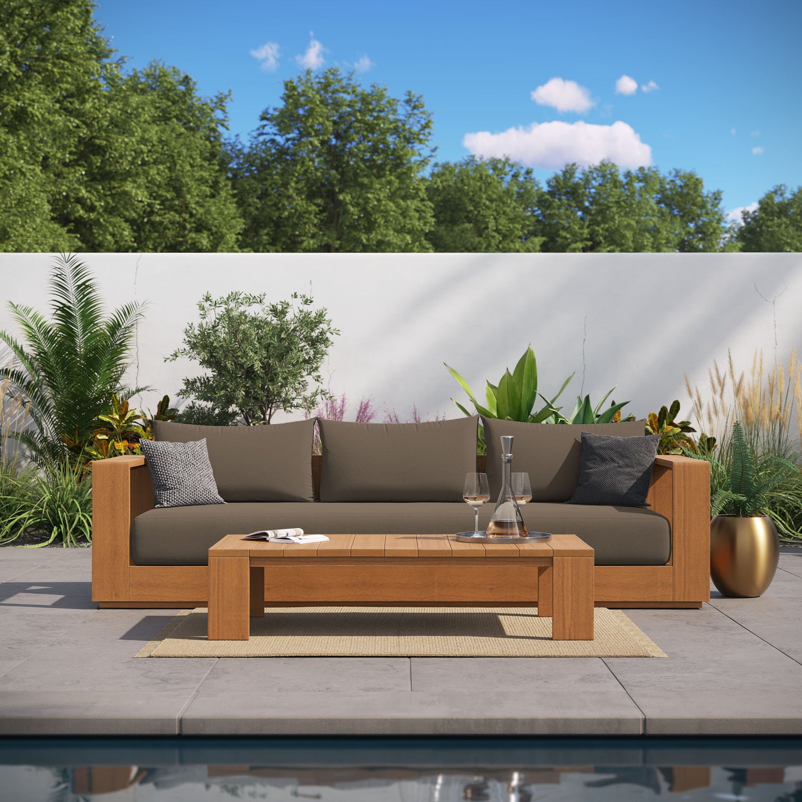 Tahoe 2-Piece Outdoor Patio Acacia Wood Sofa and Coffee Table Set by Modway
