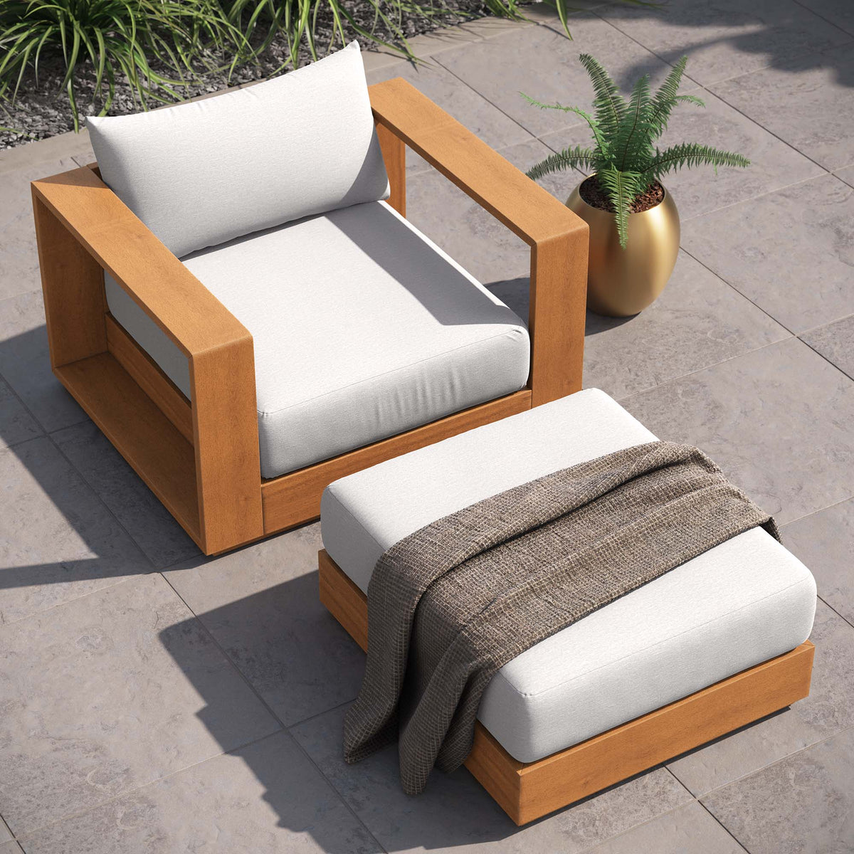 Tahoe 2-Piece Outdoor Patio Acacia Wood Armchair and Ottoman Set by Modway