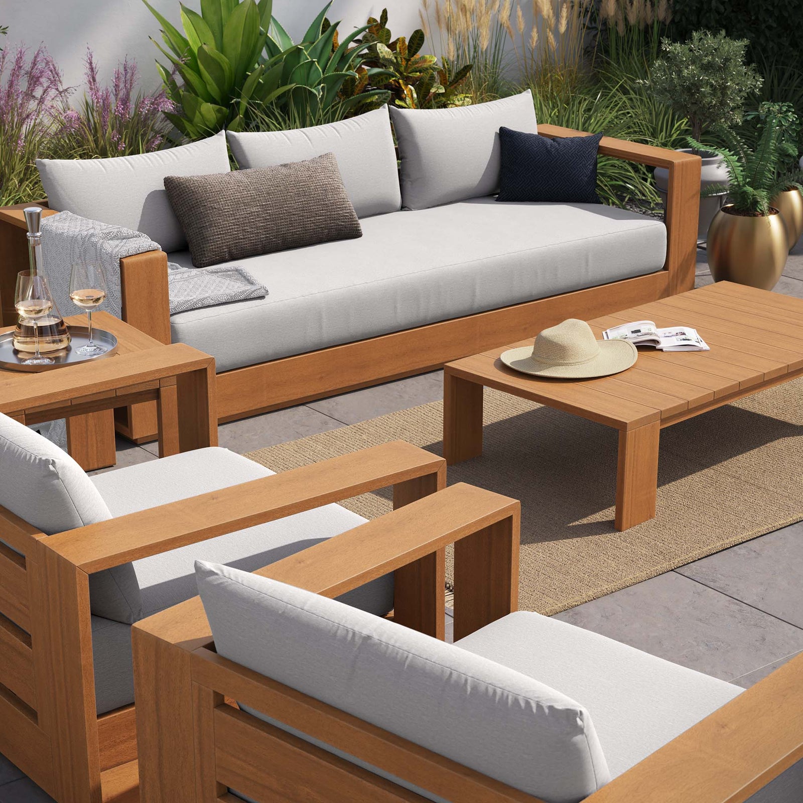Tahoe 5-Piece Outdoor Patio Acacia Wood Furniture Set by Modway