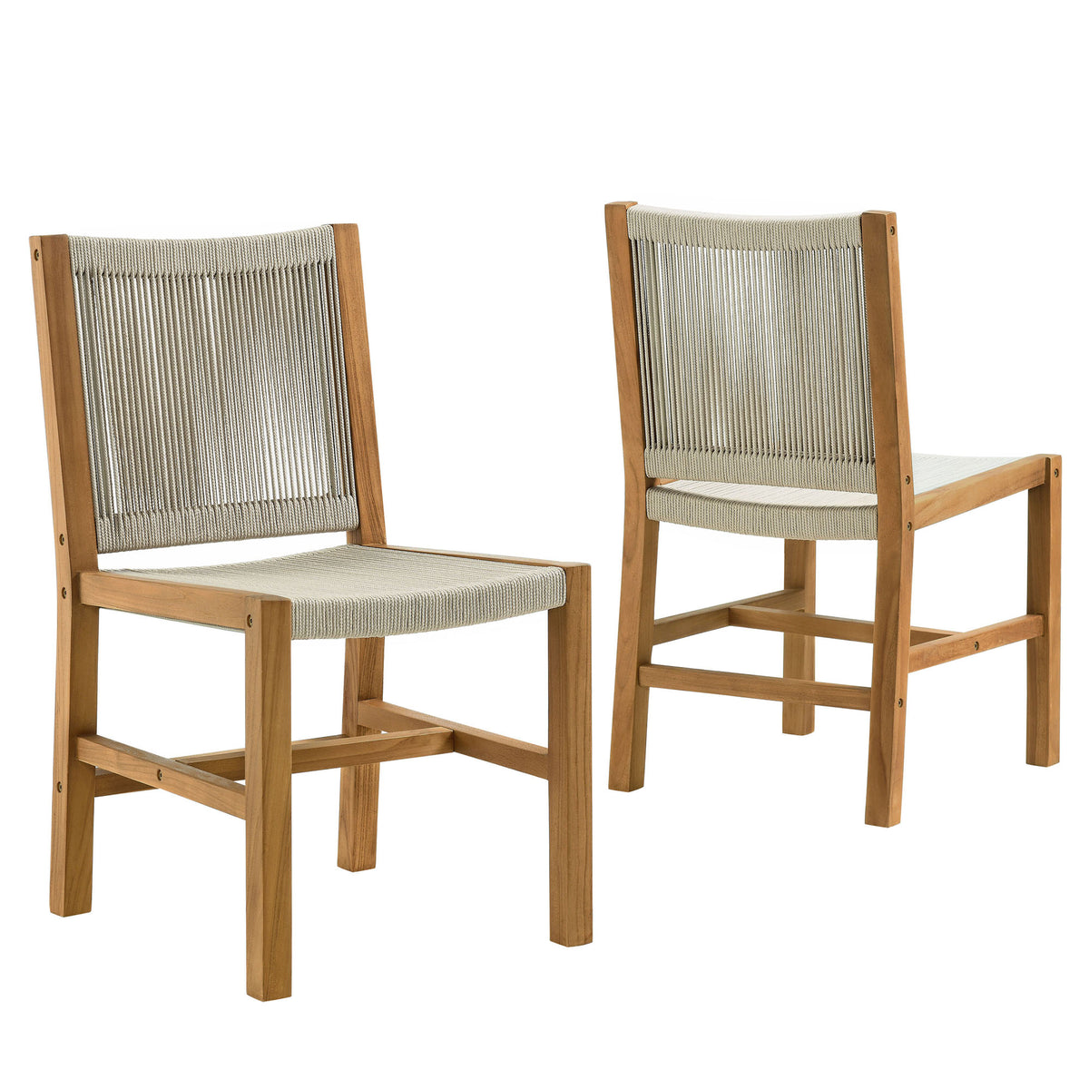 Vienna Outdoor Patio Teak and Rope Armless Dining Chairs Set of 2 by Modway