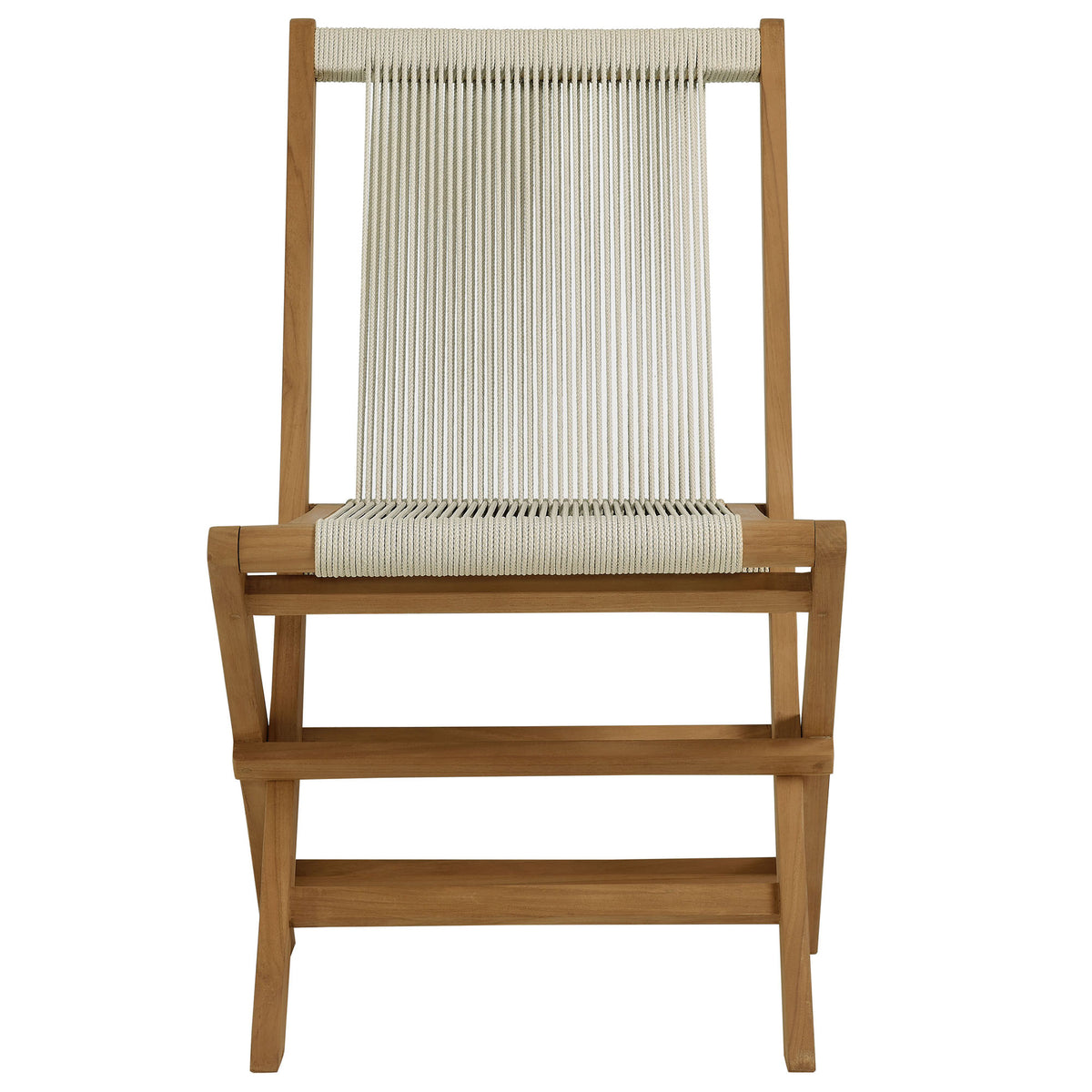 Vienna 5-Piece Outdoor Patio Teak Wood Dining Set with Rope Folding Chairs by Modway