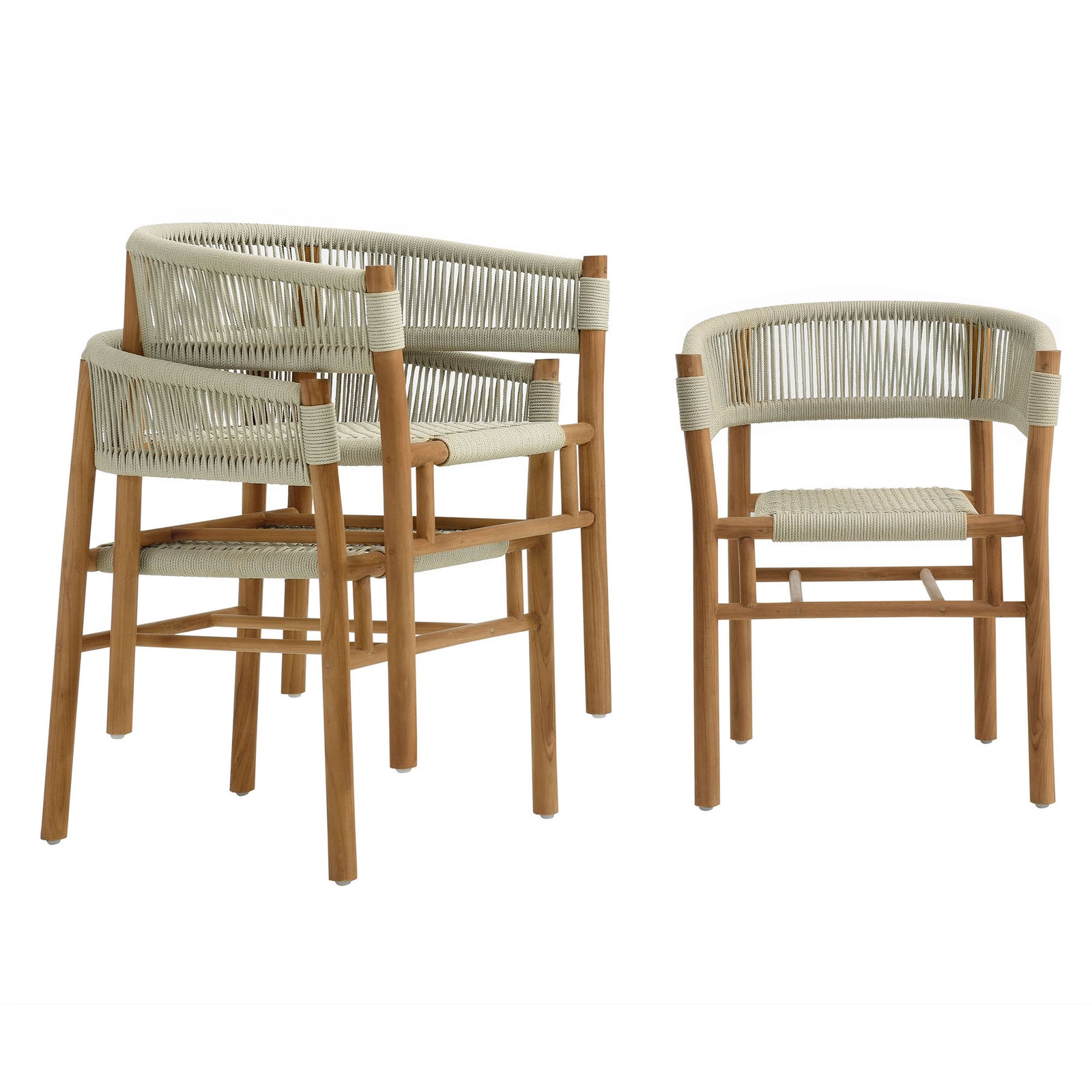 Vienna Outdoor Patio Teak and Rope Curved-Back Dining Armchairs Set of 2 by Modway