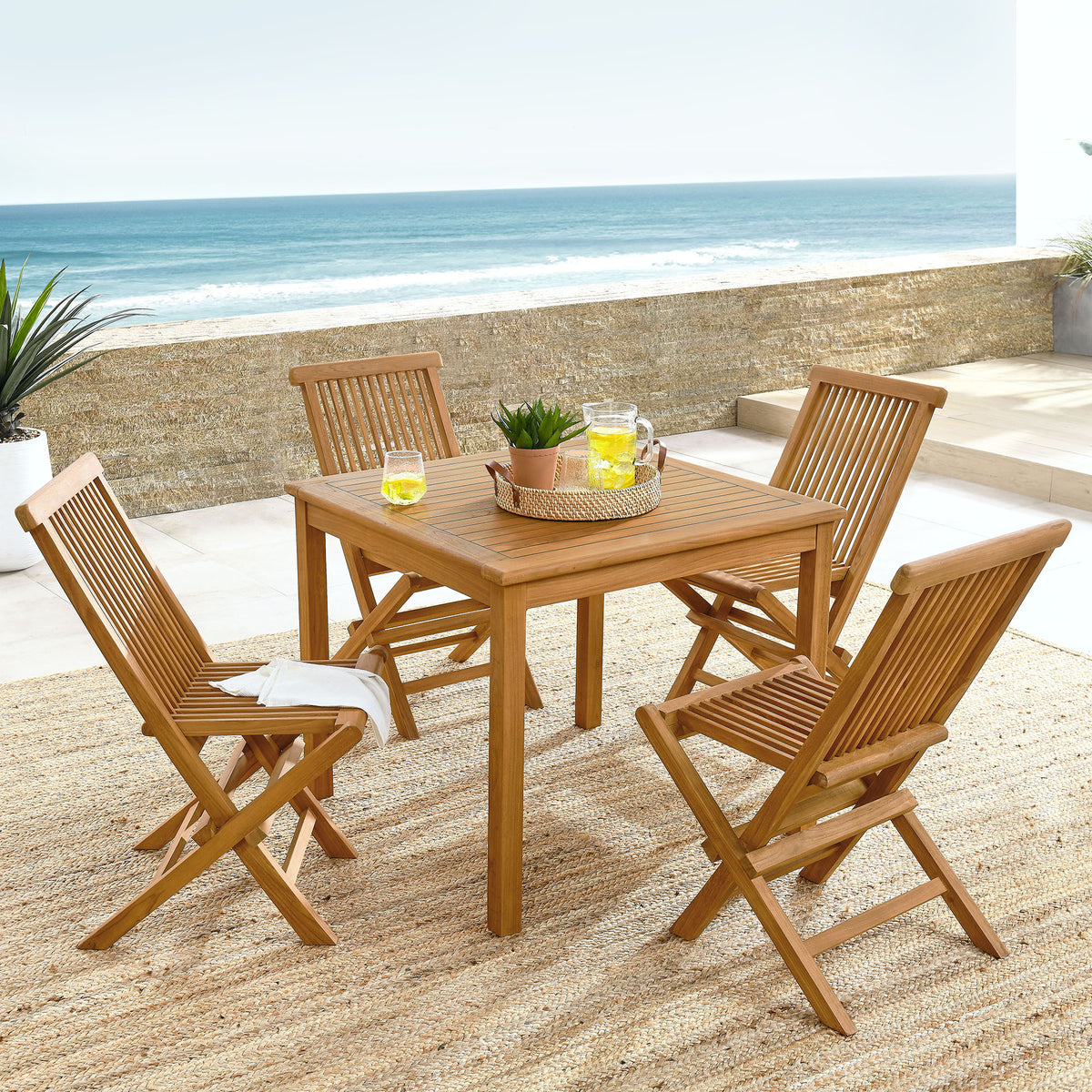 Vienna 5-Piece Outdoor Patio Teak Wood Dining Set with Folding Chairs by Modway