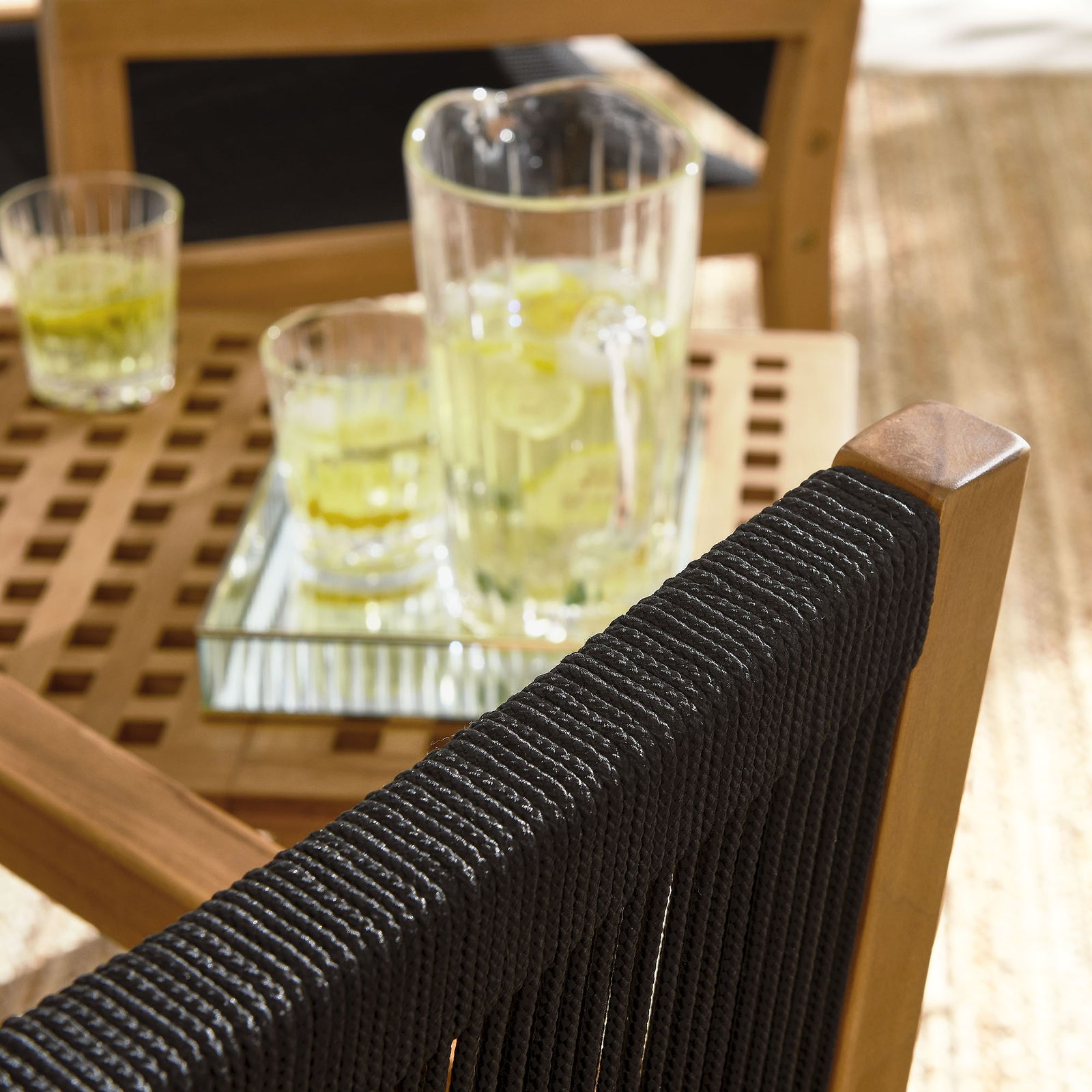 Vienna 3-Piece Outdoor Patio Teak and Rope Armchairs with Folding Side Table by Modway