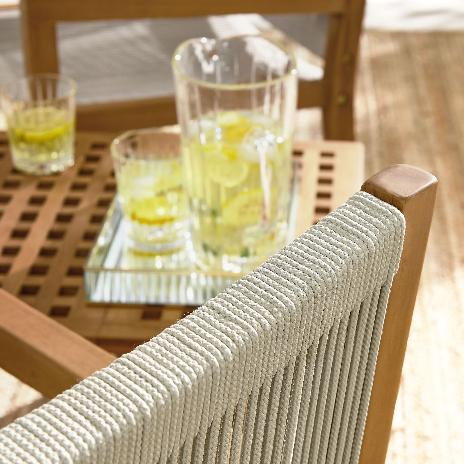 Vienna 3-Piece Outdoor Patio Teak and Rope Armchairs with Folding Side Table by Modway