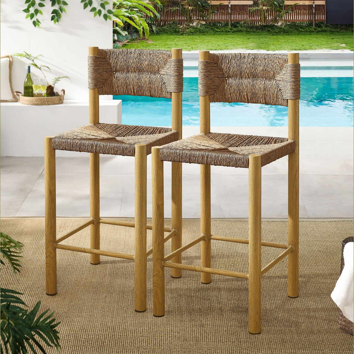 Parkland Outdoor Patio Rattan and Aluminum Counter Stools Set of 2 by Modway
