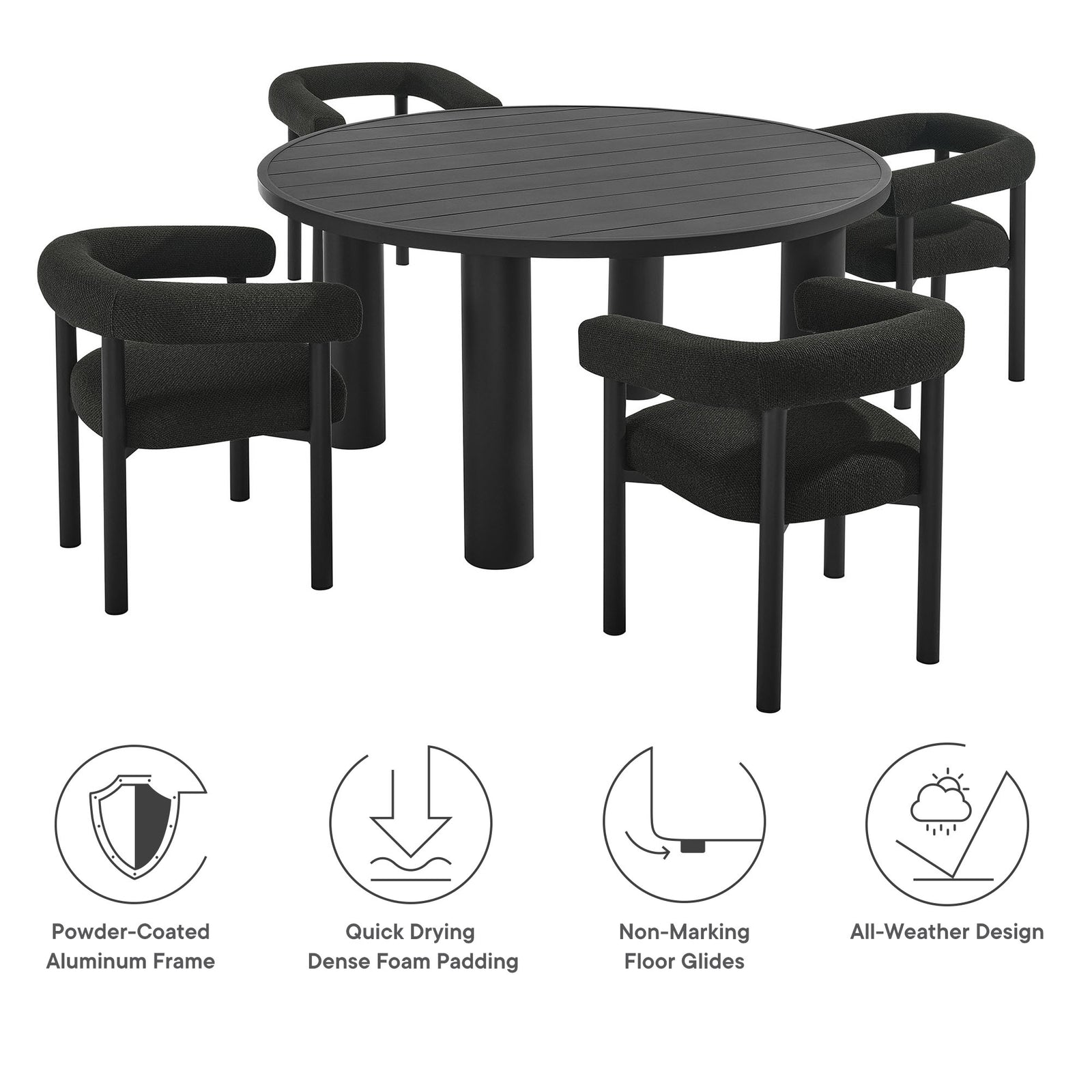Nautica 5-Piece Round Outdoor Patio Aluminum Dining Table and Chairs Set by Modway