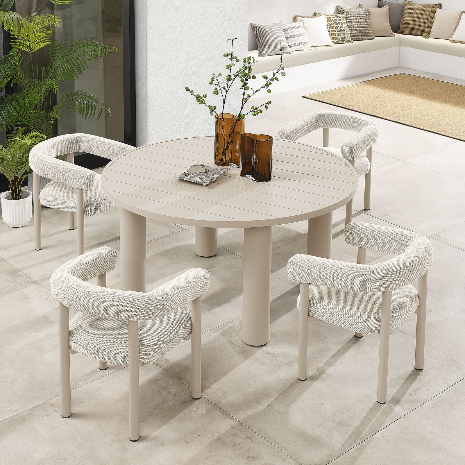 Nautica 5-Piece Round Outdoor Patio Aluminum Dining Table and Chairs Set by Modway