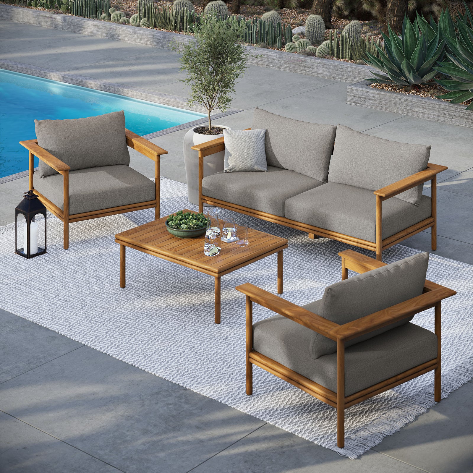 Wren 4-Piece Outdoor Patio Teak Wood Furniture Set by Modway