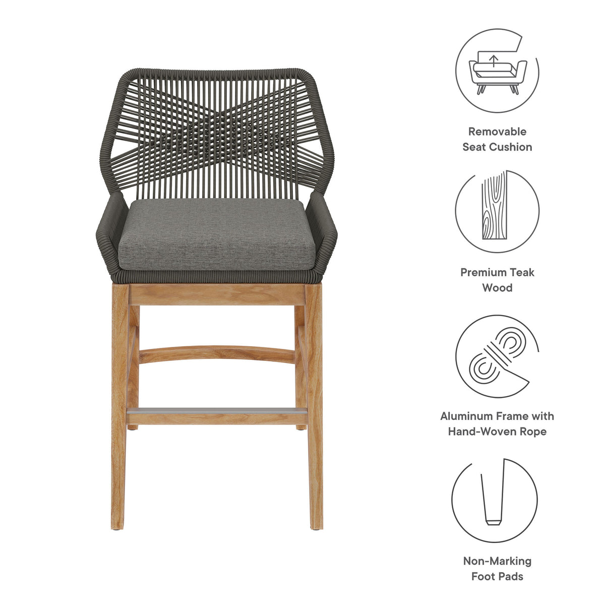 Wellspring Outdoor Patio Teak and Rope Counter Stool by Modway