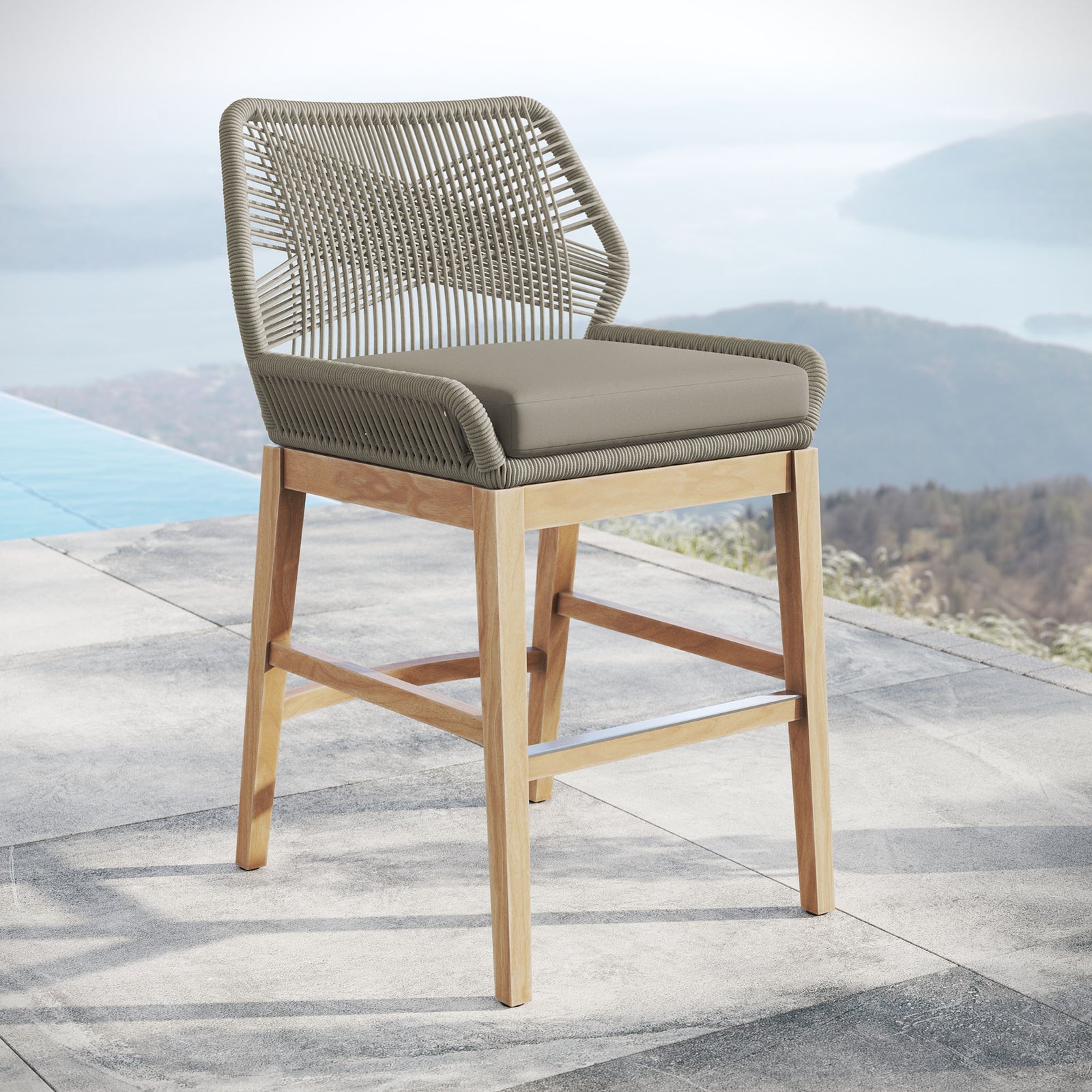 Wellspring Outdoor Patio Teak and Rope Counter Stool by Modway