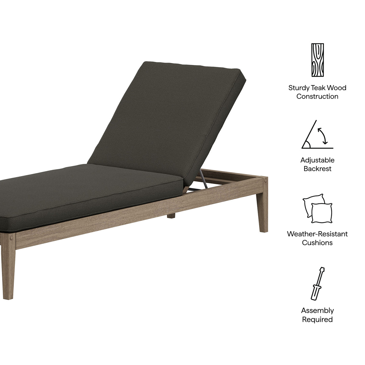 Northlake Outdoor Patio Teak Chaise Lounge by Modway