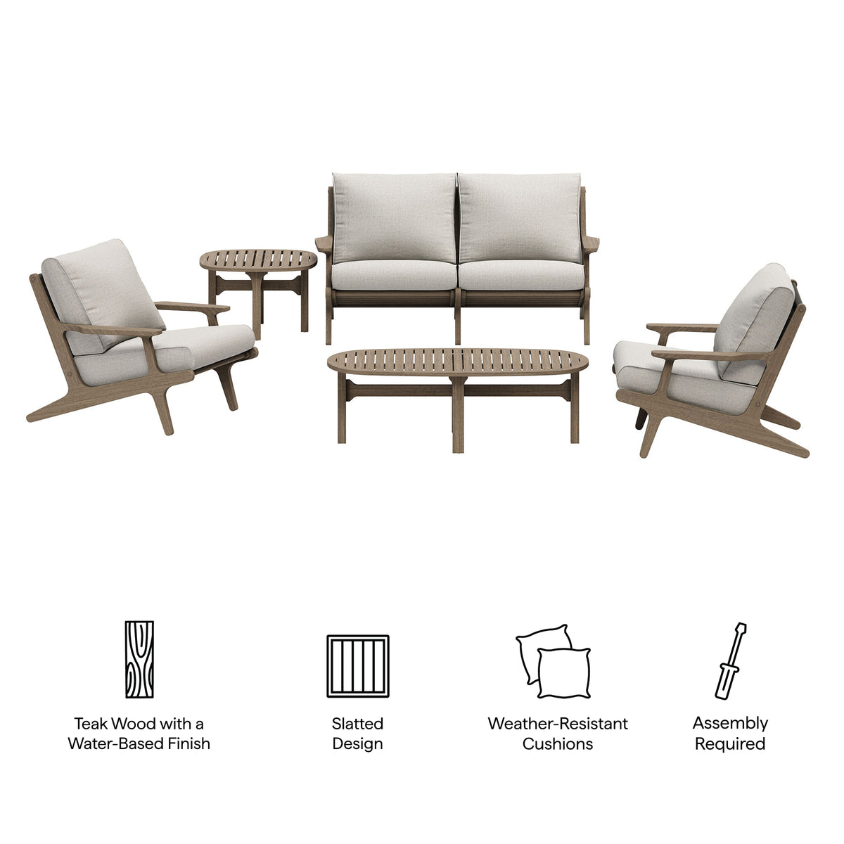 Saratoga 5-Piece Outdoor Patio Teak Wood Furniture Set by Modway